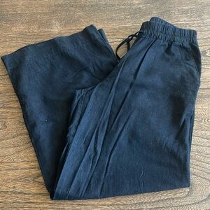 Black wide leg linen pants with drawstring waist